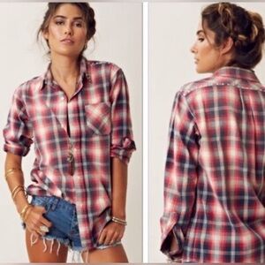 Current Elliott The Perfect School Shirt Red Revival Plaid With Studs